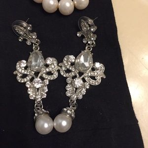 Rhinestone costume earrings with pearl drops
